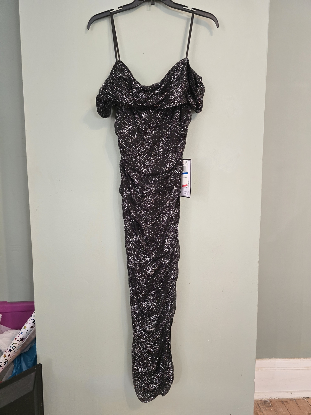 Darling Black Glitter Ruched Maxi Dress